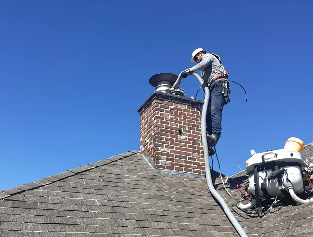 Dedicated Granby Chimney Sweep team member cleaning a chimney in Granby, CT