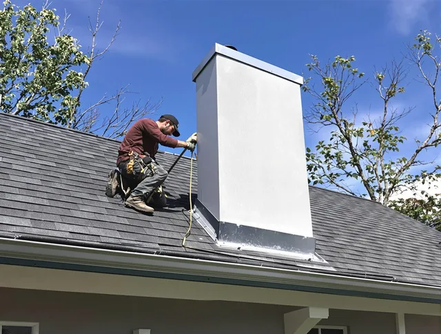 Granby Chimney Sweep team member finishing chimney construction in Granby, CT