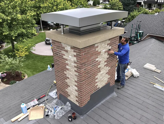 Granby Chimney Sweep team working on a custom chimney remodel in Granby, CT